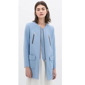 ZARA BNWT blue zip front frock coat